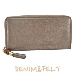 🤎GUCCI Bamboo Tassel Gold/Tan Leather Long Zip Around Wallet/Purse | PRELOVED🤎